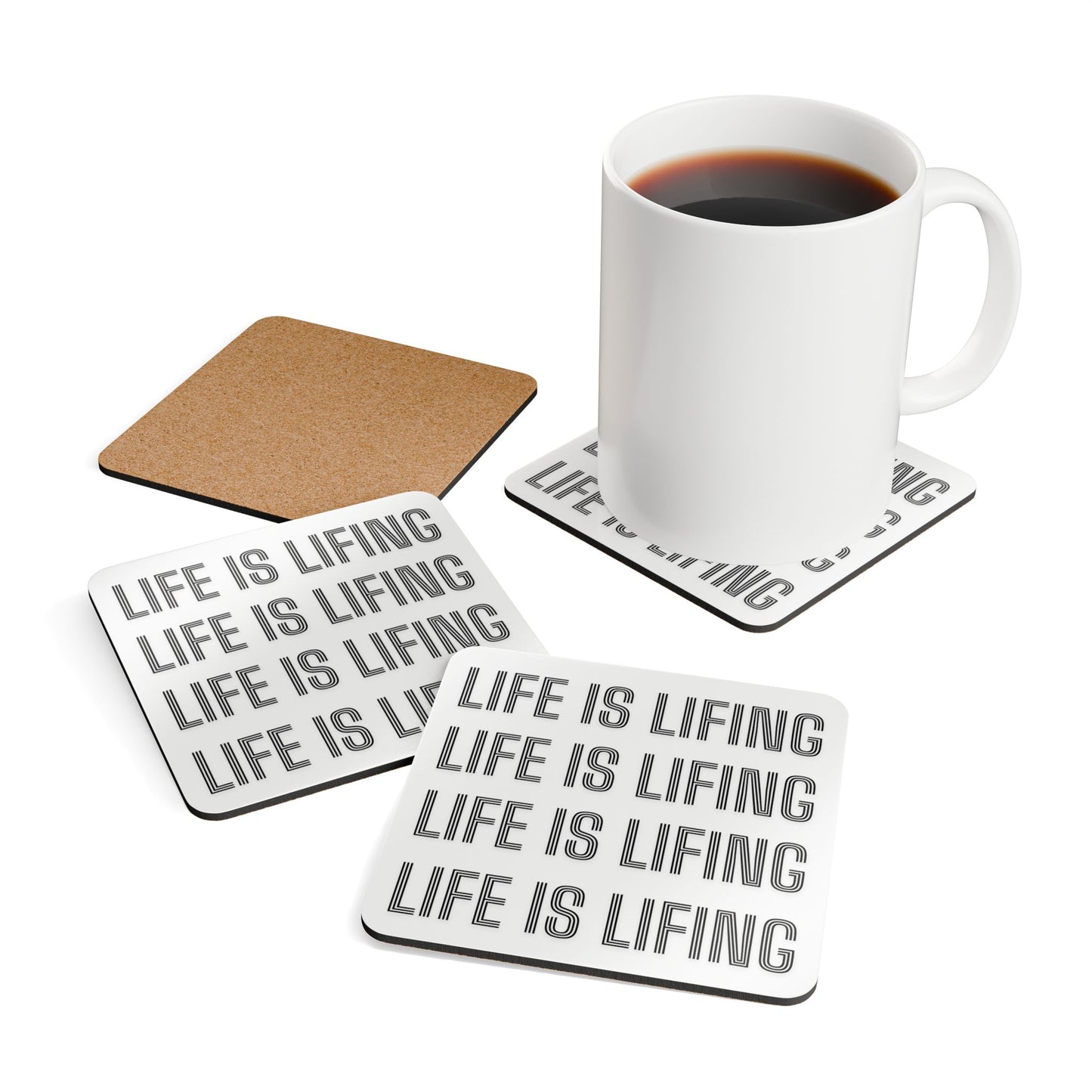 Life is Lifing Corkwood Coaster Set